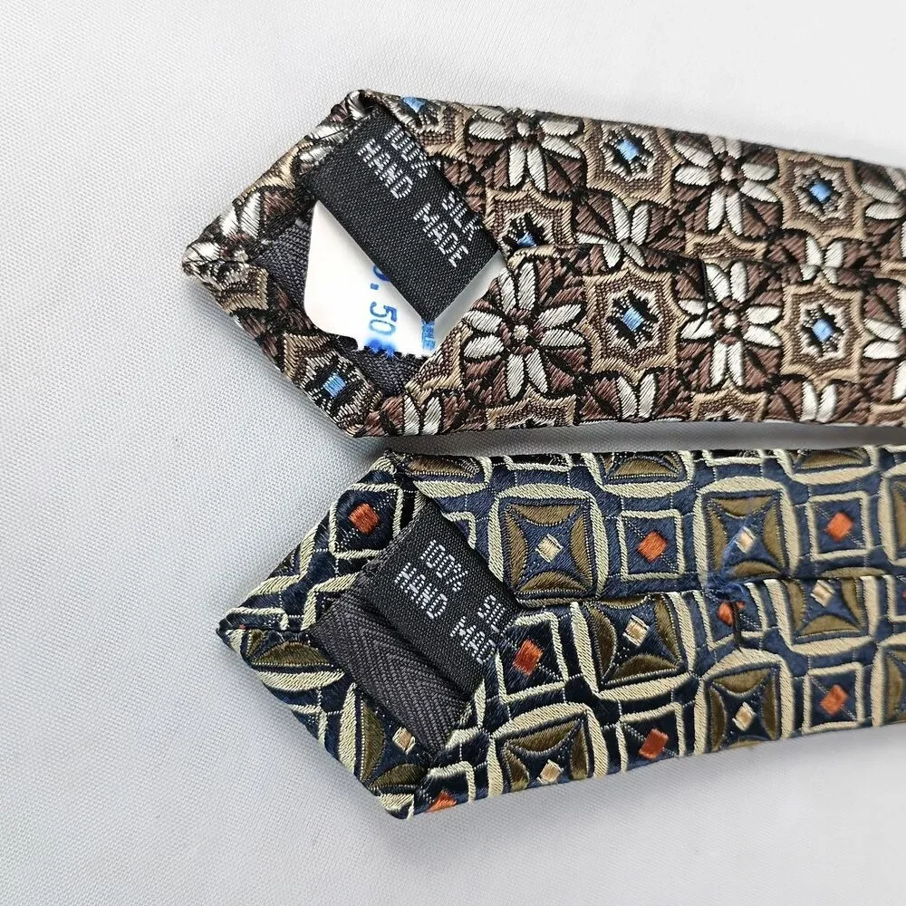 Lot‎ Of 2 BRUNO PIATTELLI Men's Tie Jacquard 100% Silk Hand Made 59.5